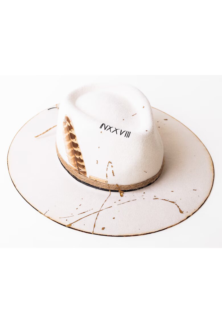 Dadarlat Palarie unisex cu sfoara - cusaturi - pete decoratve - lana - alba - Alb murdar