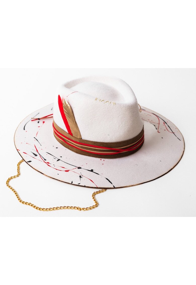 Dadarlat Palarie unisex din lana cu accesoriu cu lant - Alb