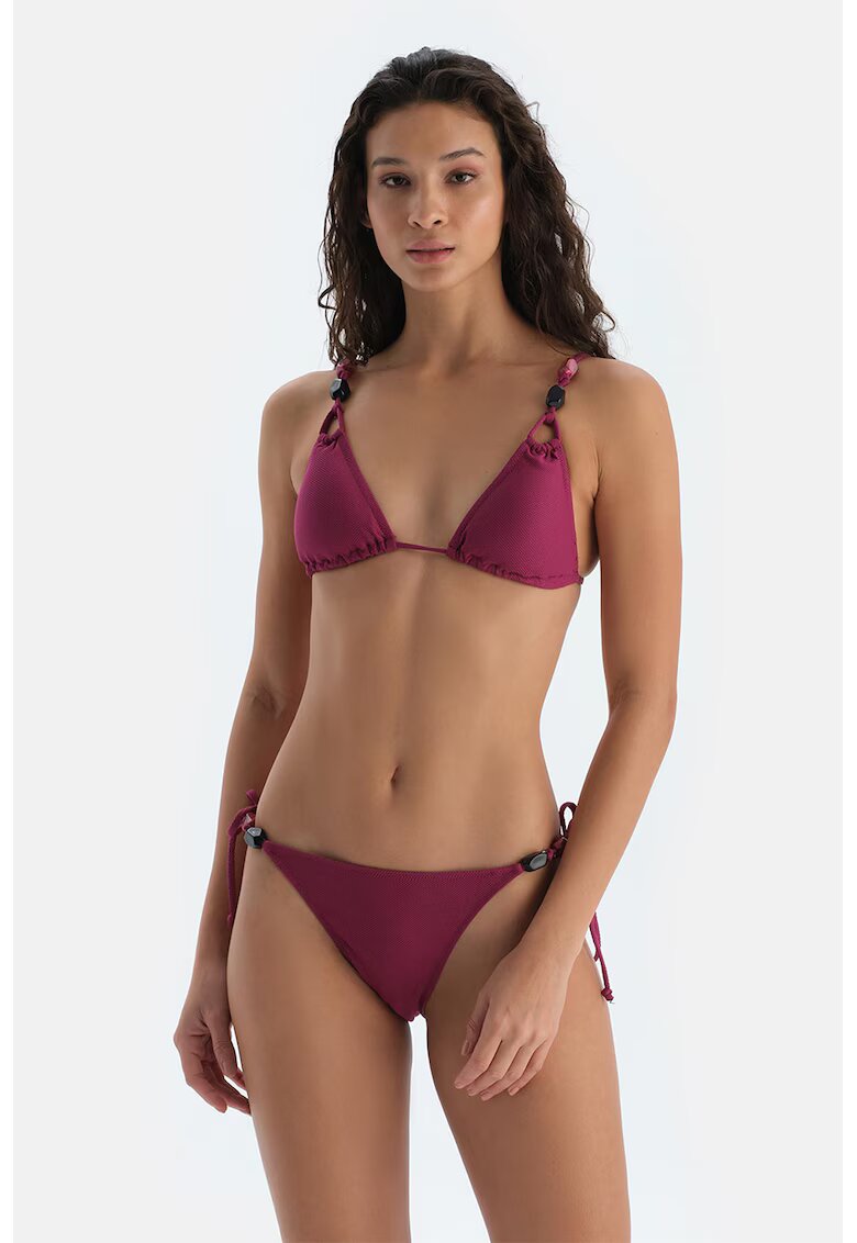 DAGI Bikini brazilieni cu model uni si snururi laterale - Violet tyrian