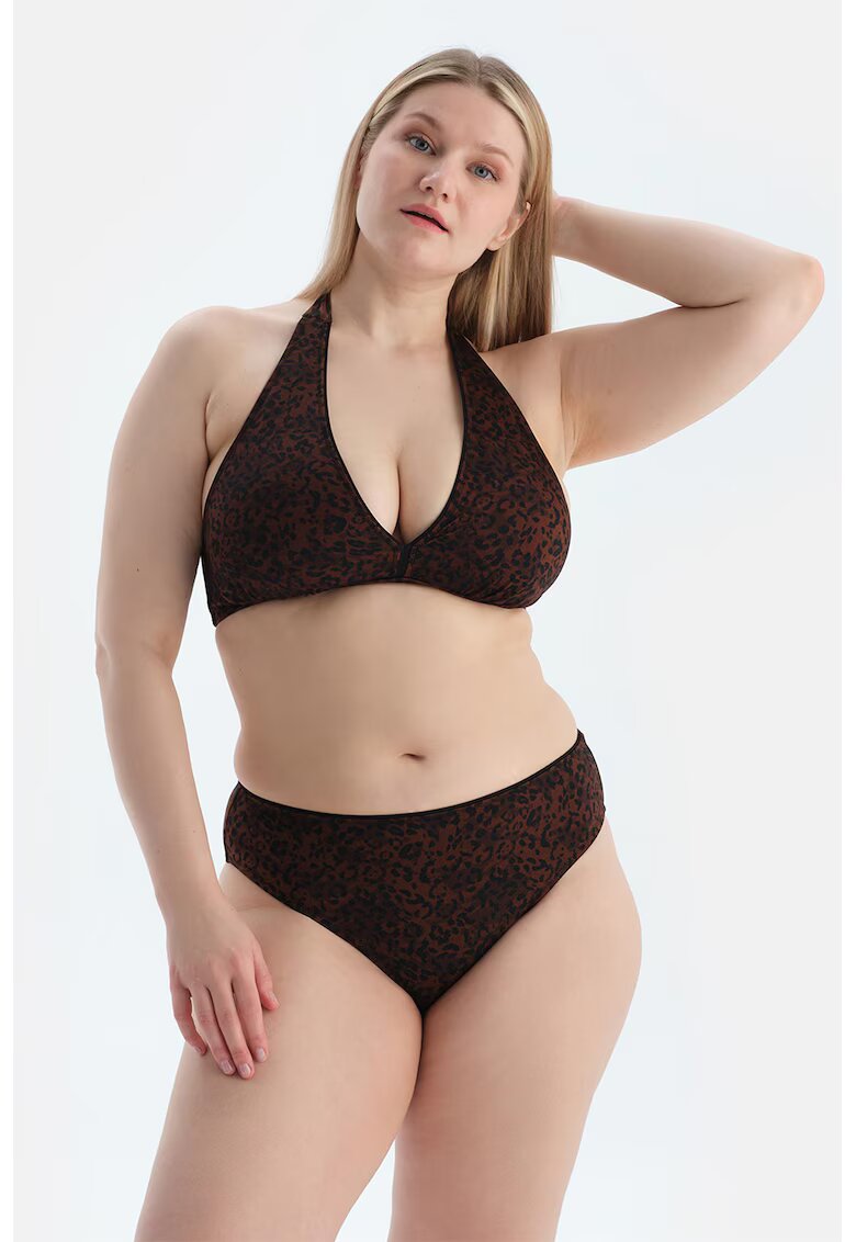 DAGI Bikini cu model animal print - Maro inchis/Negru