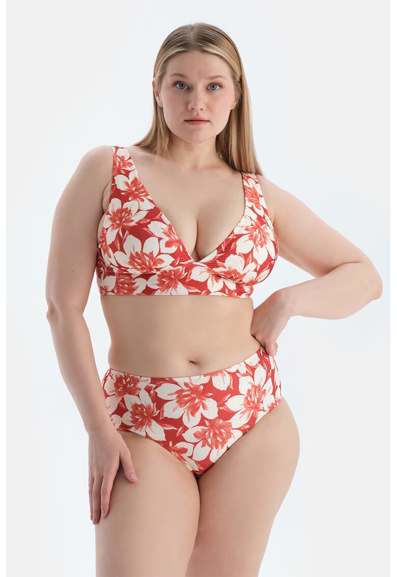 DAGI Bikini cu model floral - Rosu/Alb