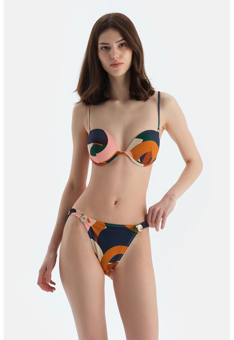 DAGI Bikini cu talie elastica si imprimeu - Roz pastel/Portocaliu stins/Bleumarin