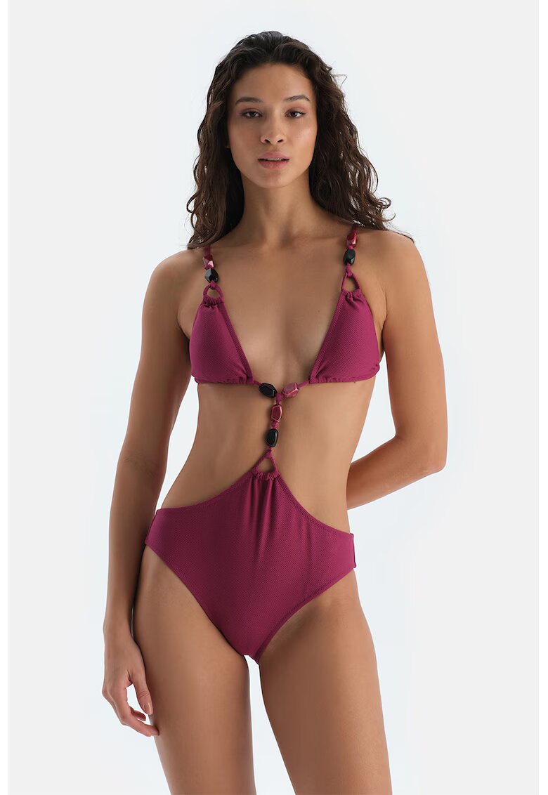 DAGI Costum de baie intreg cu aplicatii cu pietre - Violet tyrian