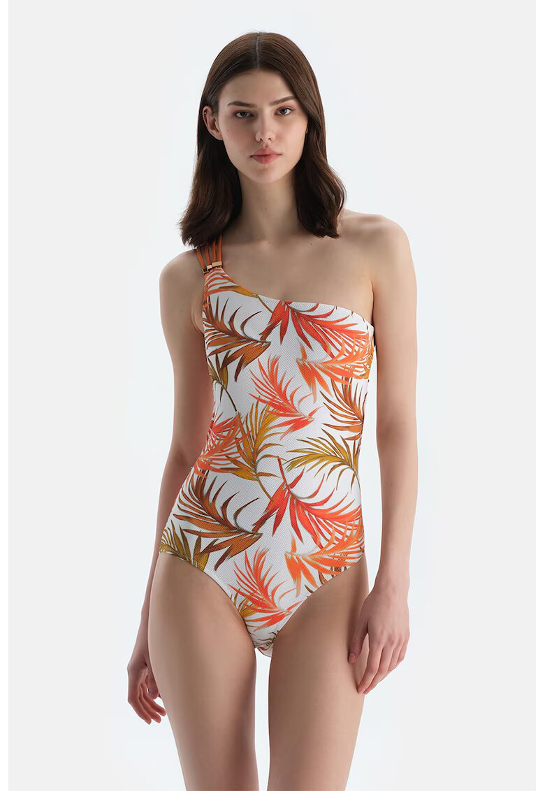 DAGI Costum de baie intreg cu bretele decorative - Alb/Portocaliu stins/Portocaliu mandarina