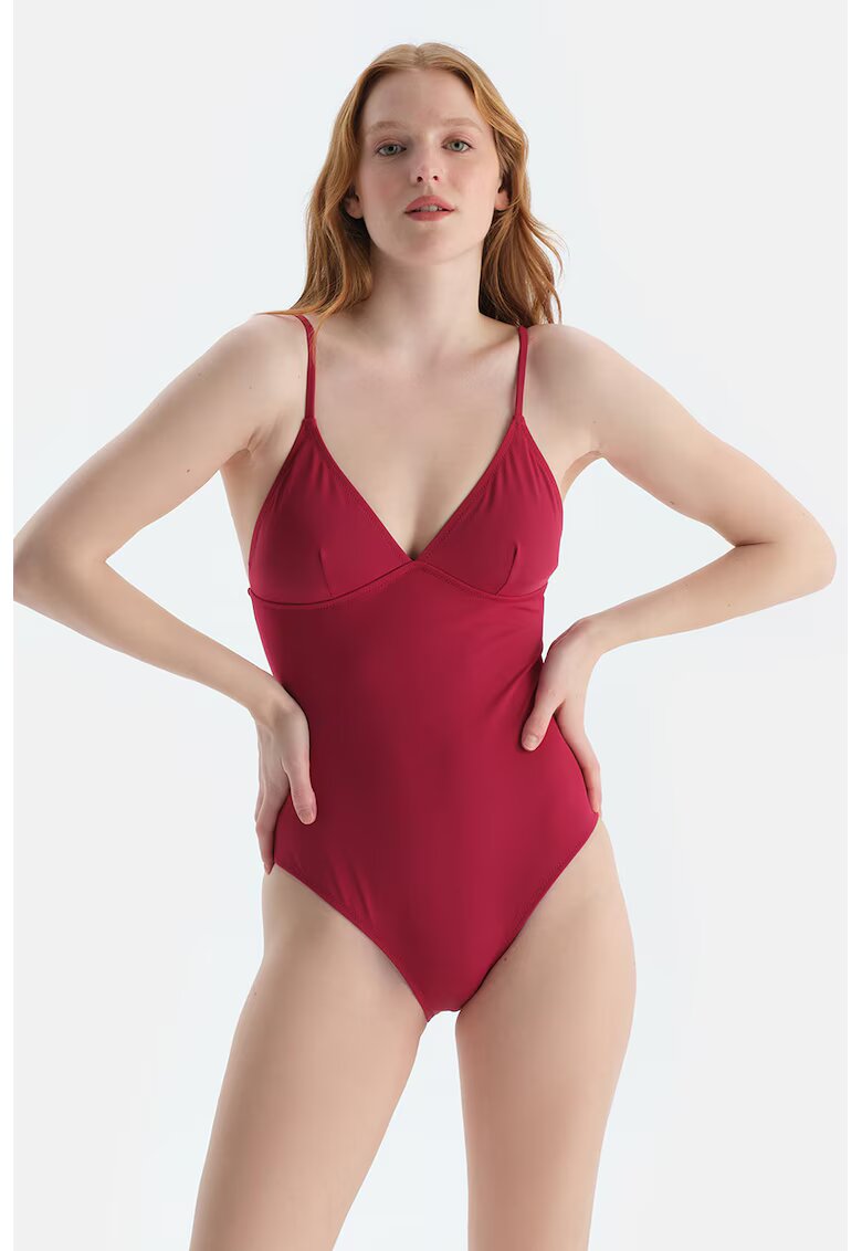 DAGI Costum de baie intreg cu decolteu in V - Rosu inchis