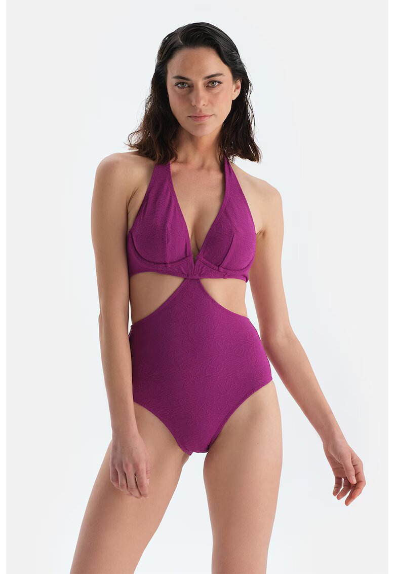 DAGI Costum de baie intreg cu decupaje si decolteu in V - Violet