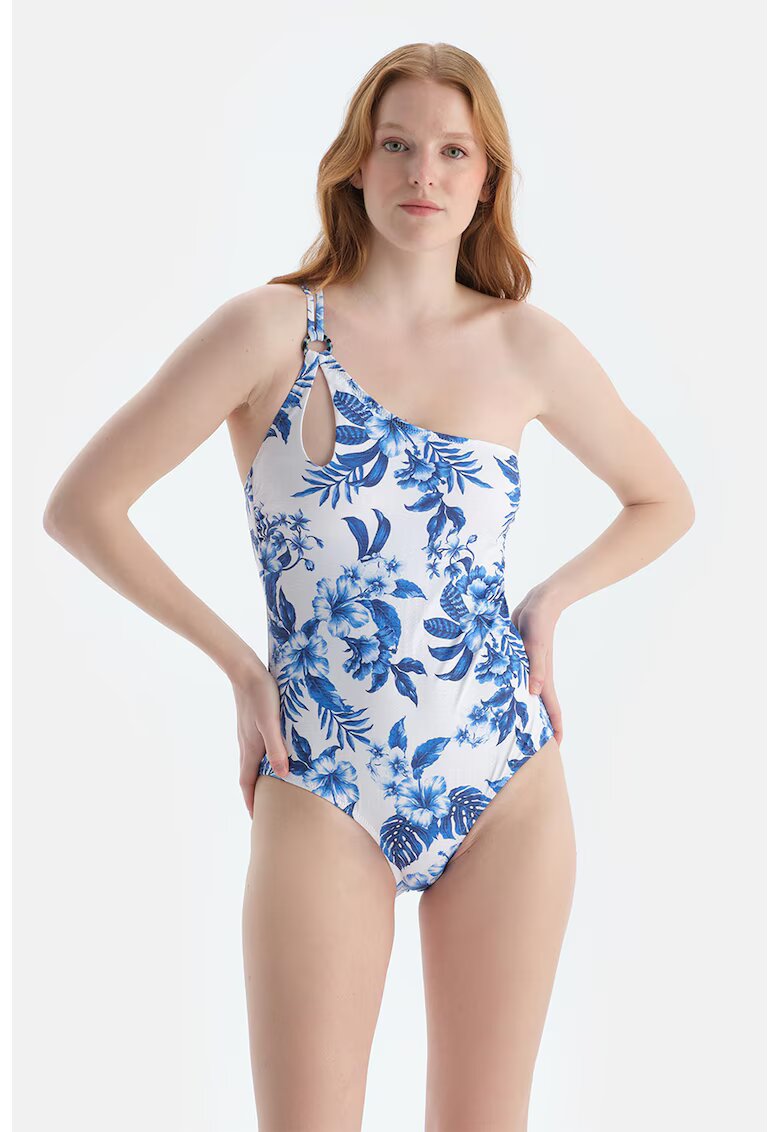 DAGI Costum de baie intreg cu model floral - Alb/Albastru