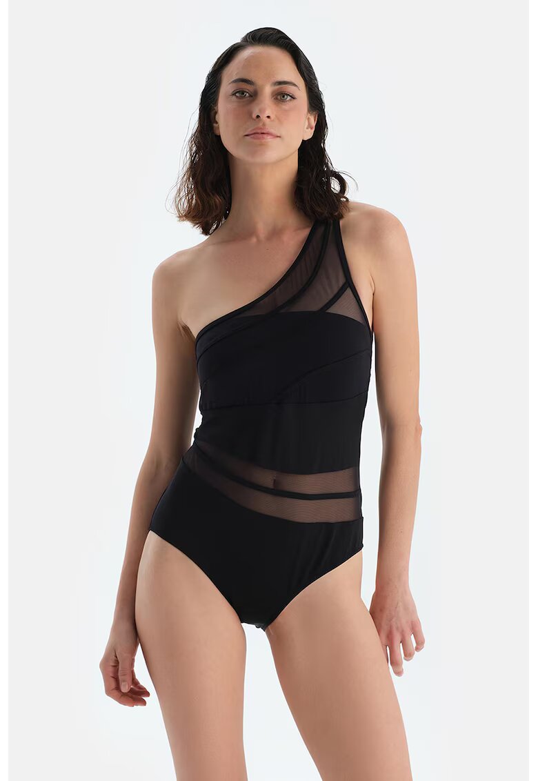 DAGI Costum de baie intreg cu segmente semitransparente - Negru