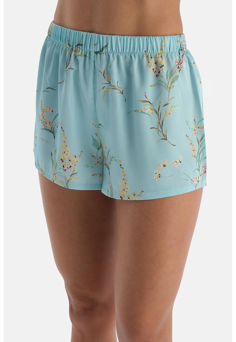 DAGI Pantaloni de pijama din satin cu model floral - Albastru aquamarin