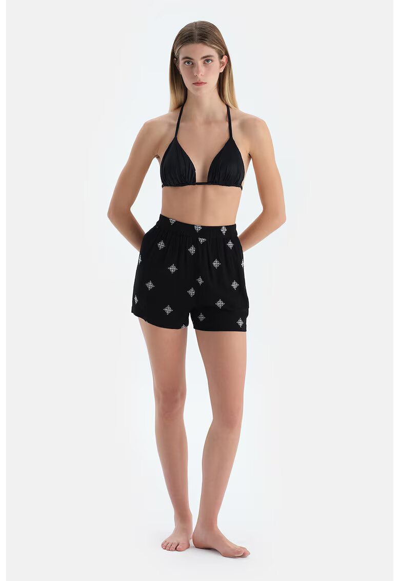 DAGI Pantaloni scurti cu model si talie inalta - Alb/Negru