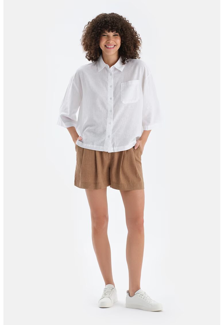 DAGI Pantaloni scurti de in si lyocell cu pliuri frontale - Caramel