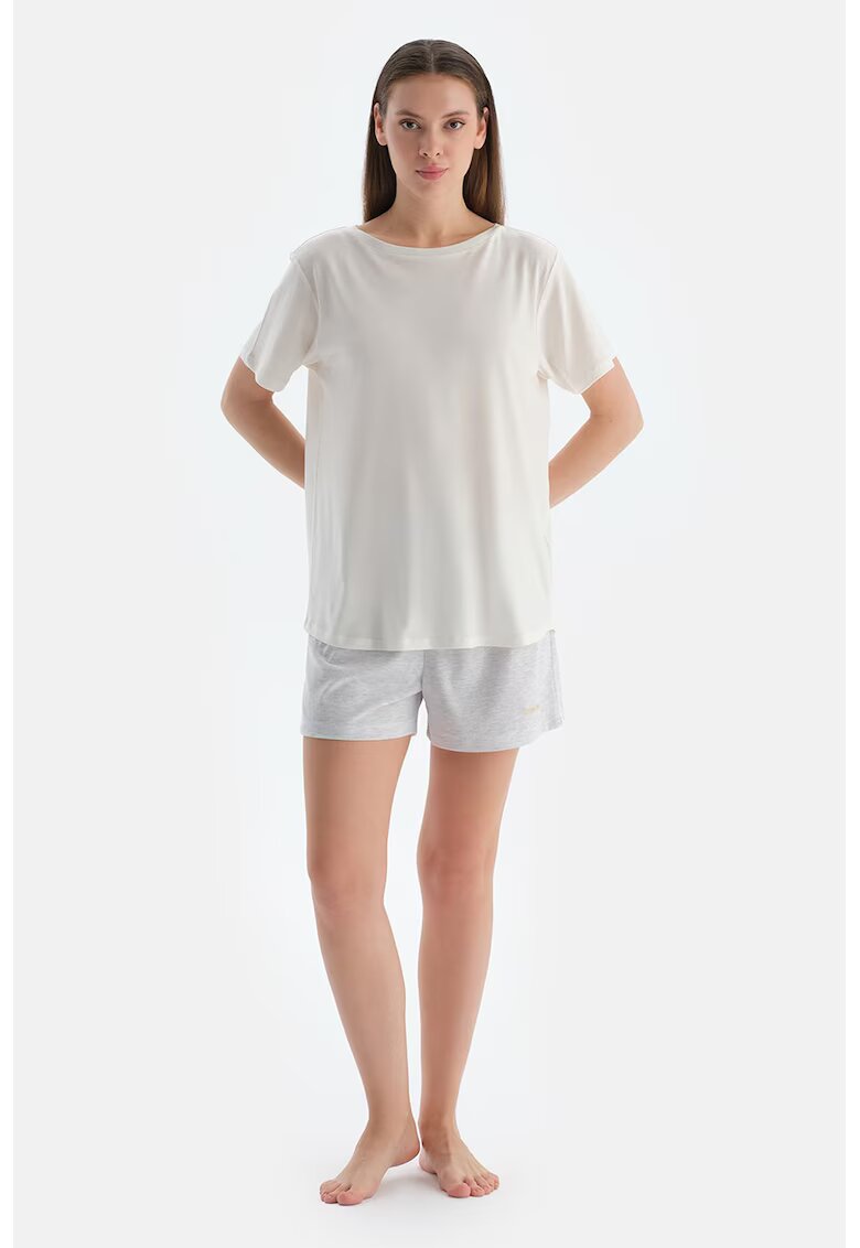DAGI Pijama cu maneci scurte - Alb fildes/Gri melange