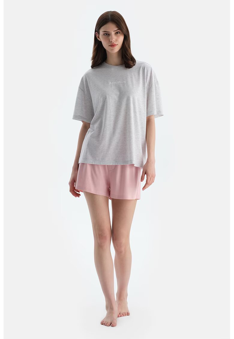 DAGI Pijama cu maneci scurte - Roz pastel/Gri melange