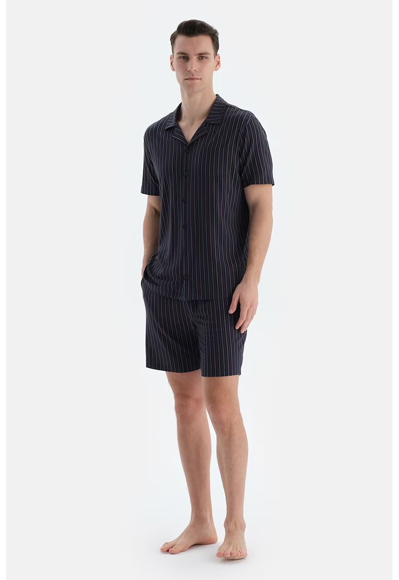 DAGI Pijama cu pantaloni scurti si model cu dungi - Rosu/Albastru ultramarin/Albastru lavanda