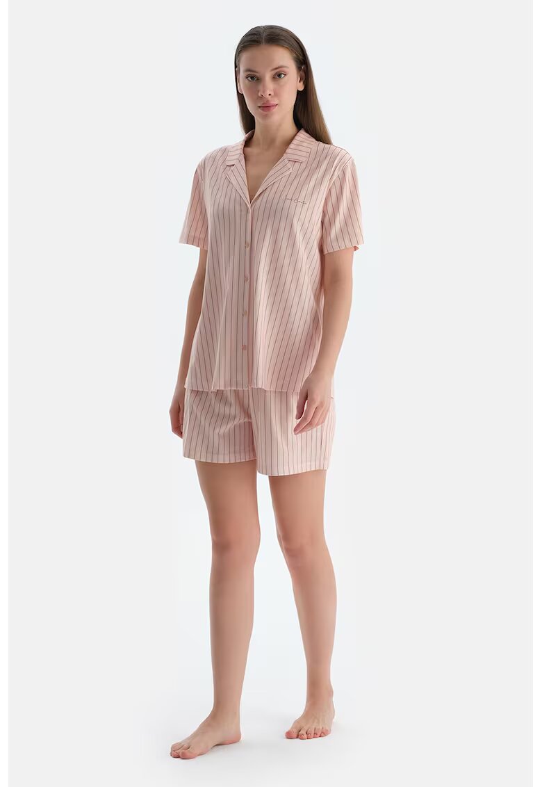 DAGI Pijama din amestec de bumbac - 2 piese - Alb/Maro/Roz pastel