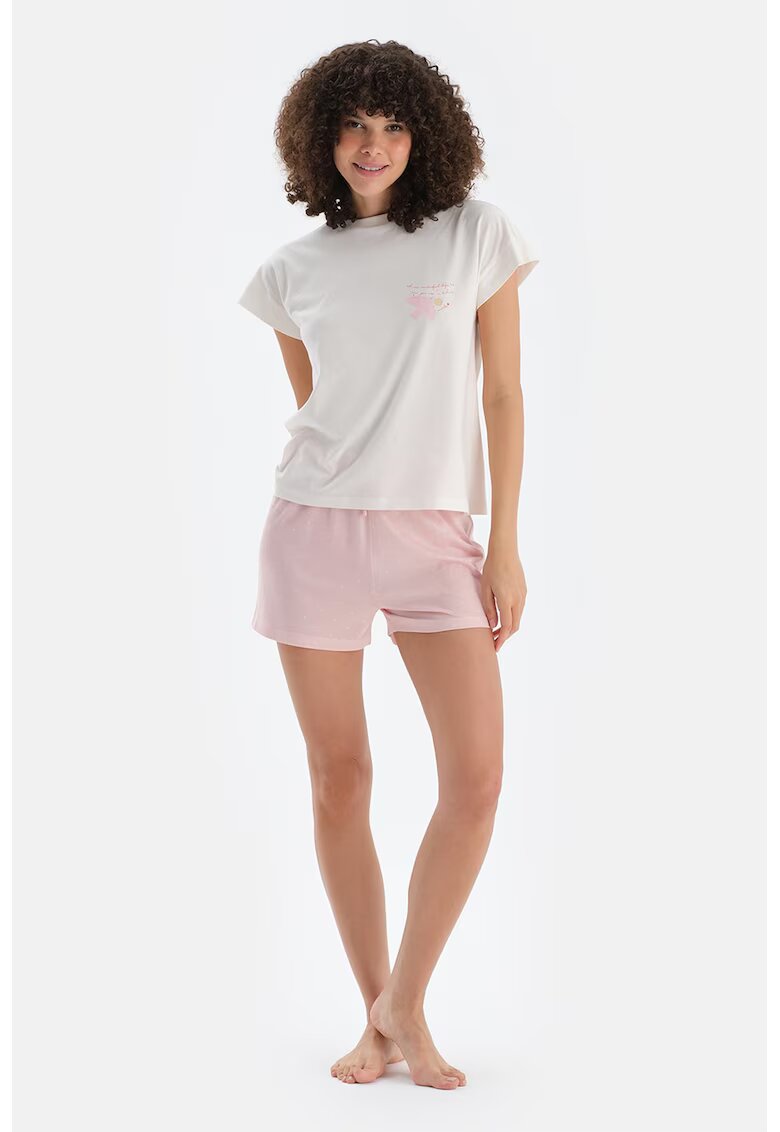 DAGI Pijama din amestec de bumbac - 2 piese - Alb/Roz pastel