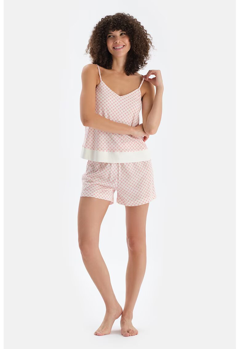 DAGI Pijama din amestec de bumbac 2 piese - Alb/Roz pastel/Portocaliu pal