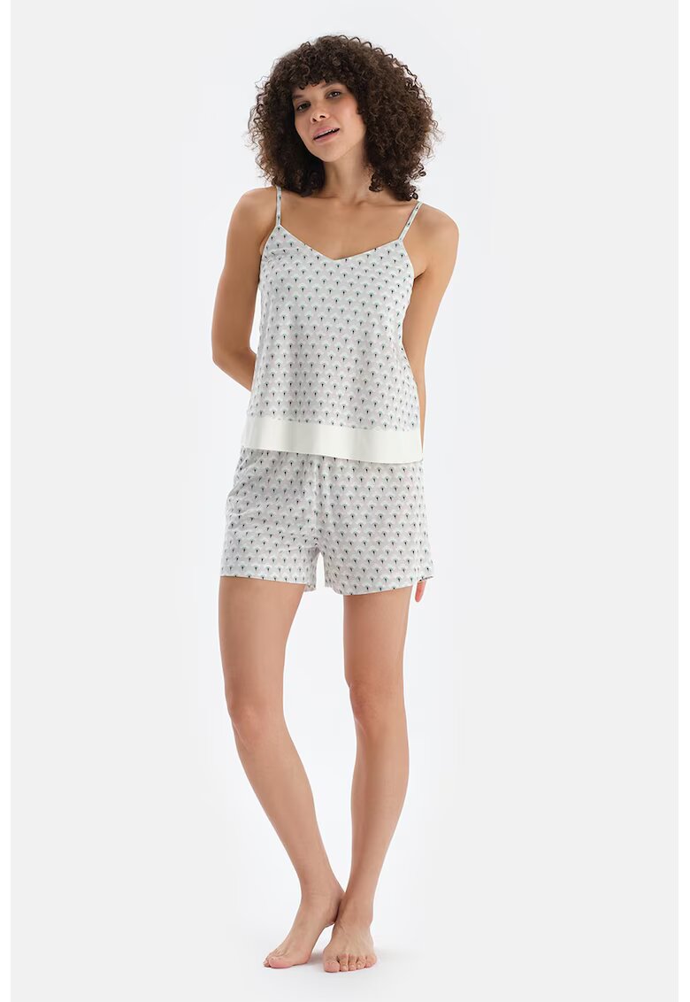 DAGI Pijama din amestec de bumbac - 2 piese - Verde/Roz pastel/Gri melange