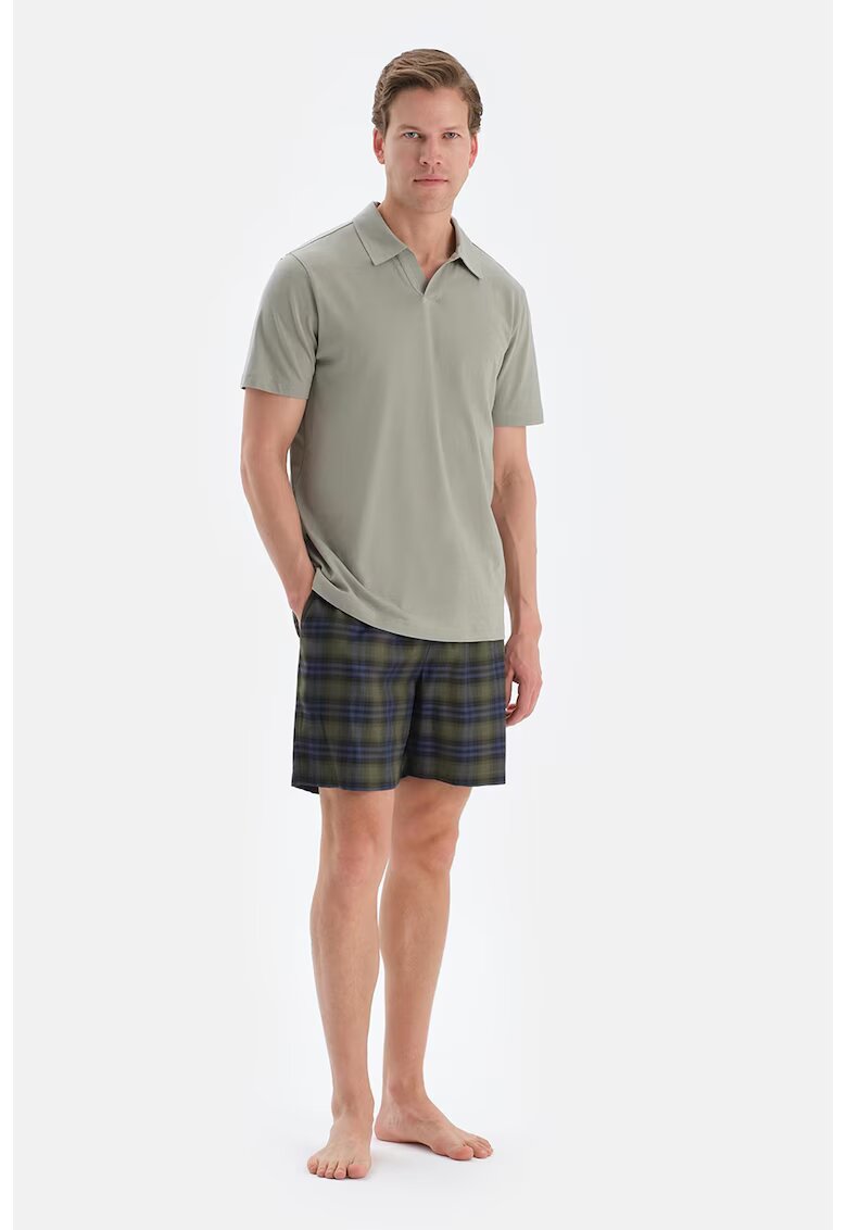 DAGI Pijama din amestec de modal cu pantaloni scurti - Gri/Albastru inchis/Kaki