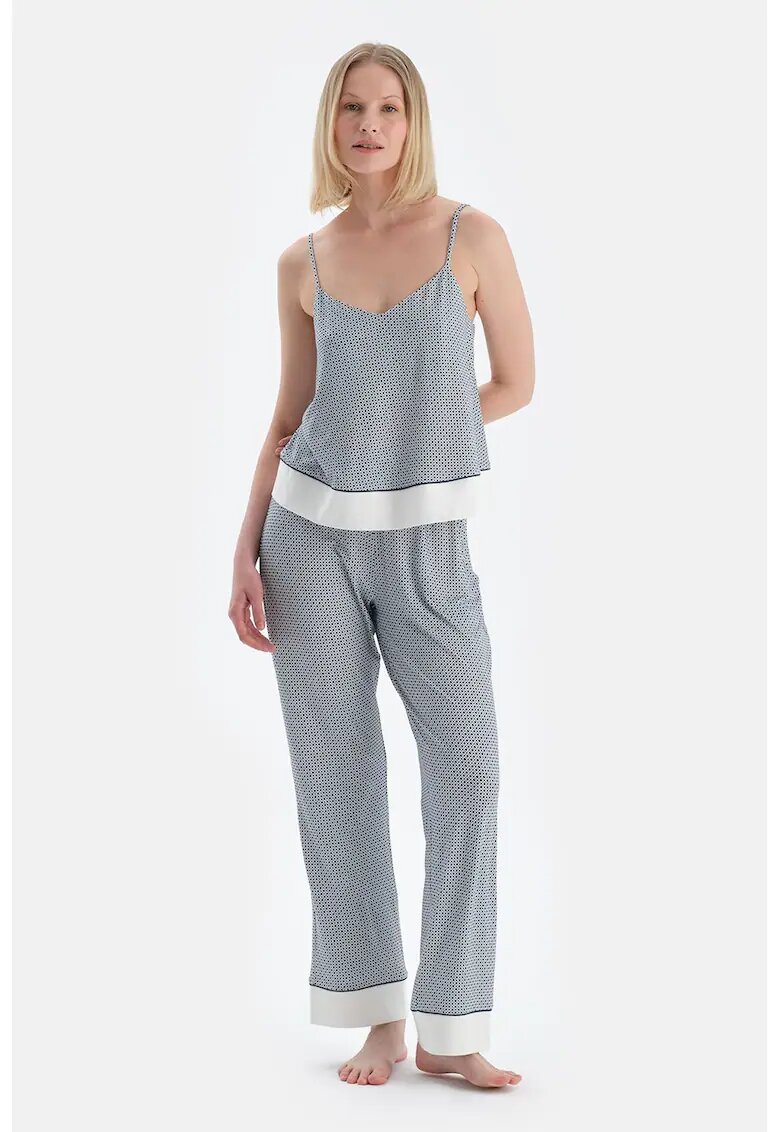 DAGI Pijama din modal si bumbac cu model - Alb/Bleumarin