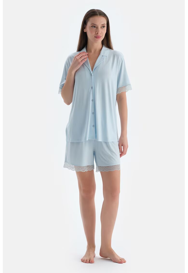 DAGI Pijama uni cu nasturi - Albastru lavanda