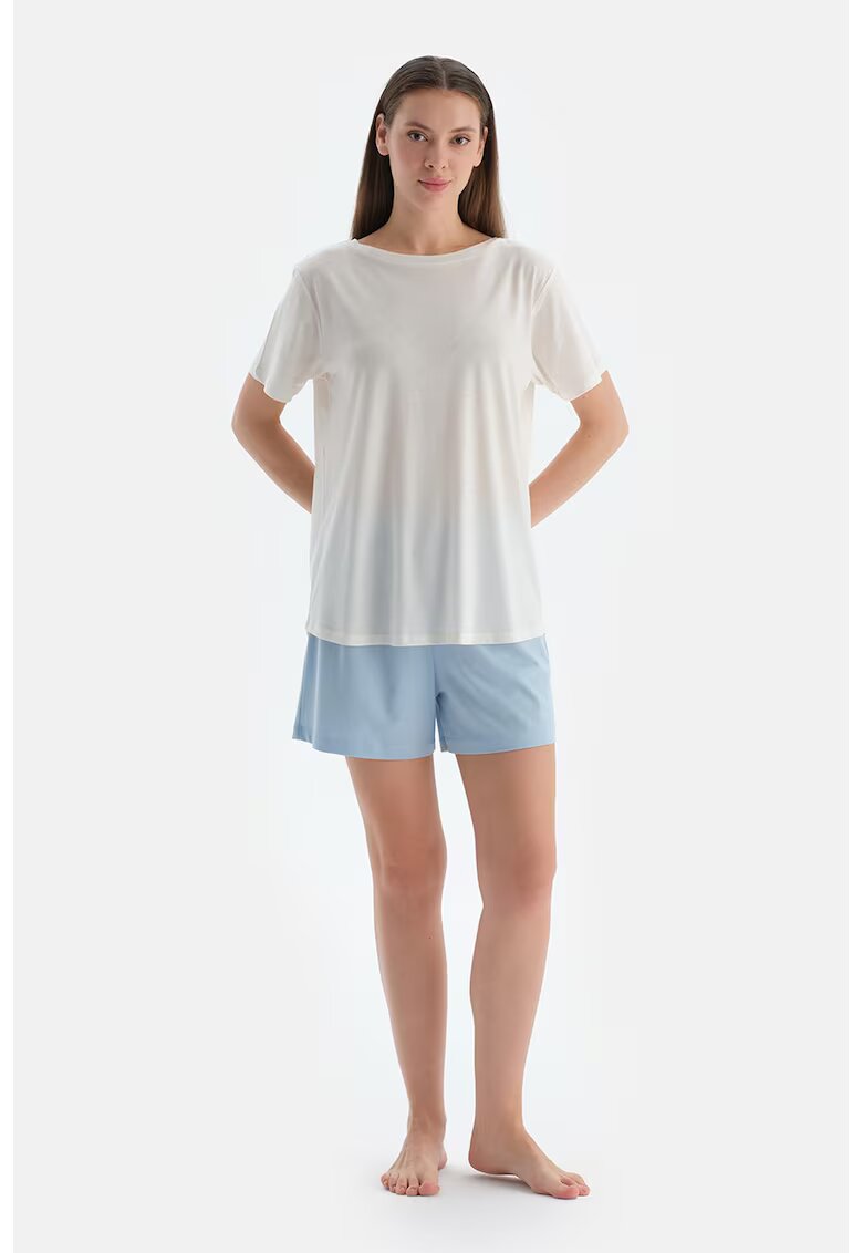 DAGI Set de pantaloni scurti de pijama din amestec de modal - Alb/Albastru lavanda