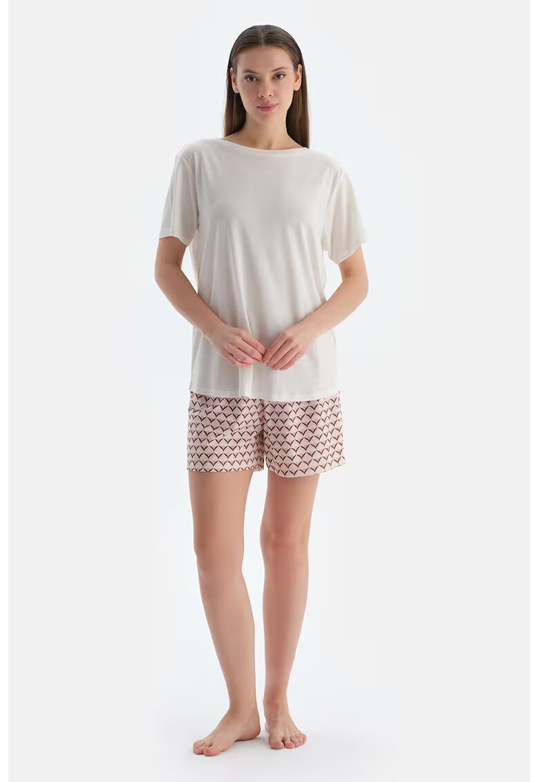 DAGI Set de pantaloni scurti de pijama din modal si bumbac - 2 perechi - Alb/Maro cognac/Roz pal