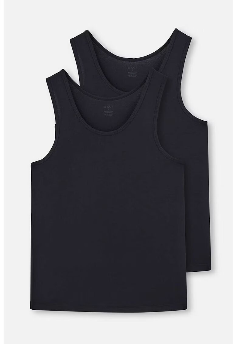 DAGI Set de top-uri din amestec de modal cu decolteu rotund - 2 piese - Negru stins