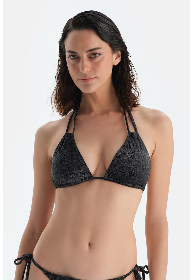 DAGI Sutien cu cupe triunghiulare - aplicatii decorative si aspect stralucitor - Negru