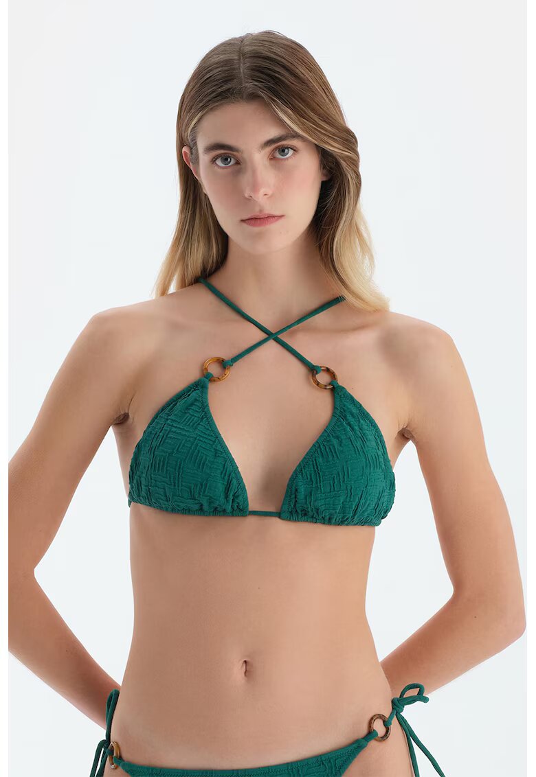 DAGI Sutien de baie cu cupe triunghiulare si aspect texturat - Verde englez