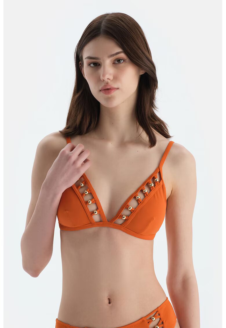 DAGI Sutien de baie cu cupe triunghiulare si margele - Auriu/Portocaliu mandarina