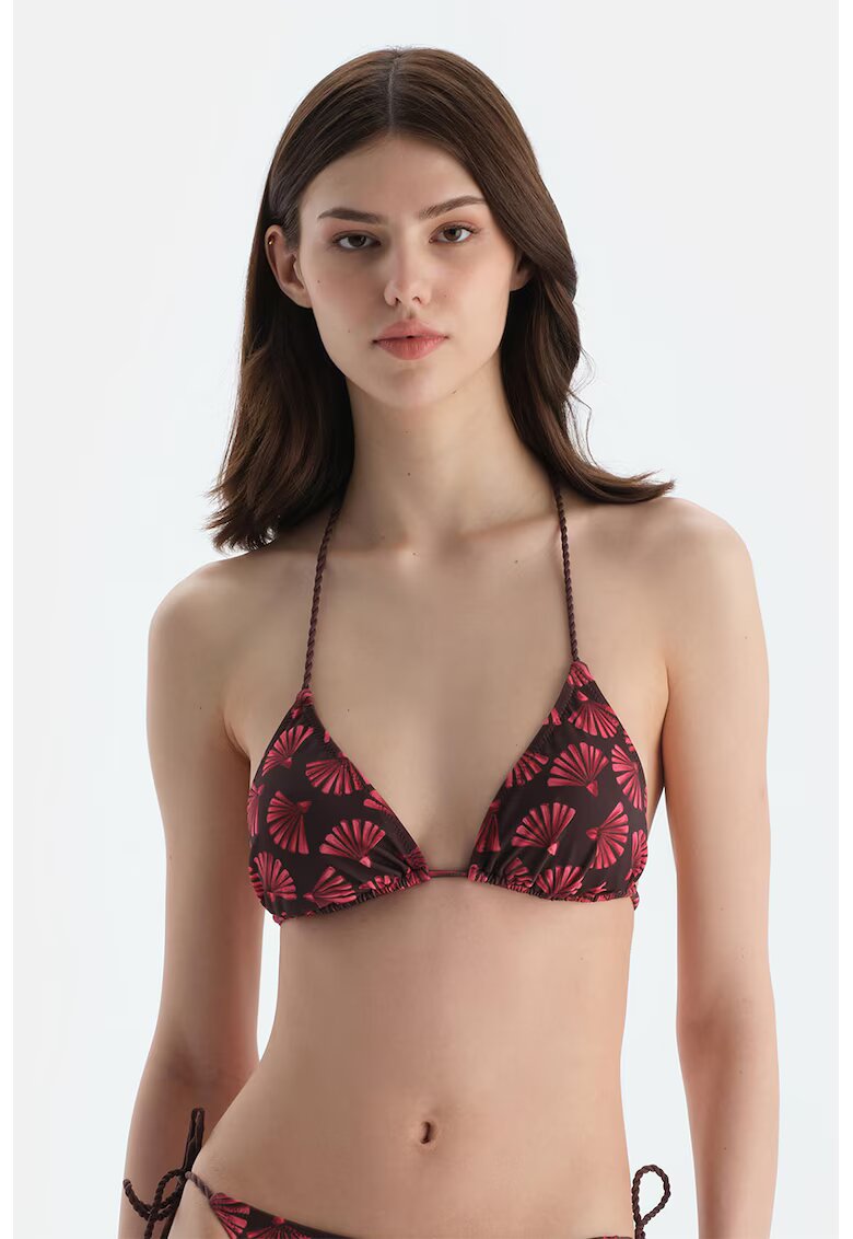DAGI Sutien de baie cu cupe triunghiulare si model - Maro/Roz zmeuriu