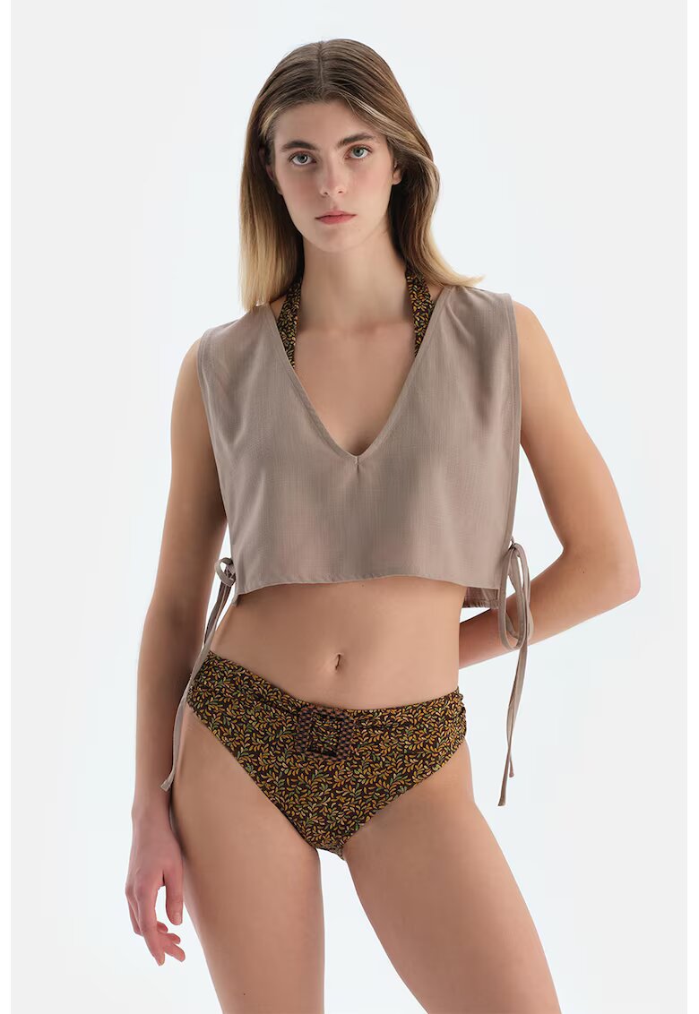 DAGI Tricou crop cu decolteu in V - Maro taupe