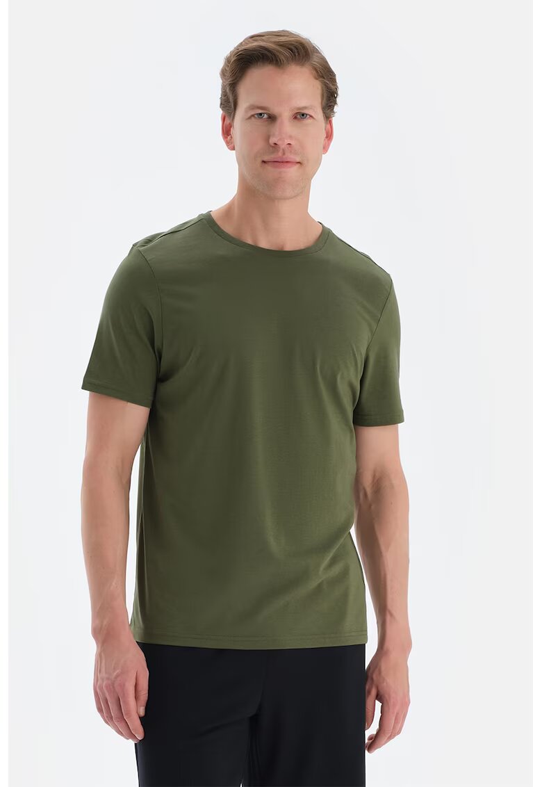 DAGI Tricou de bumbac cu decolteu la baza gatului - Kaki