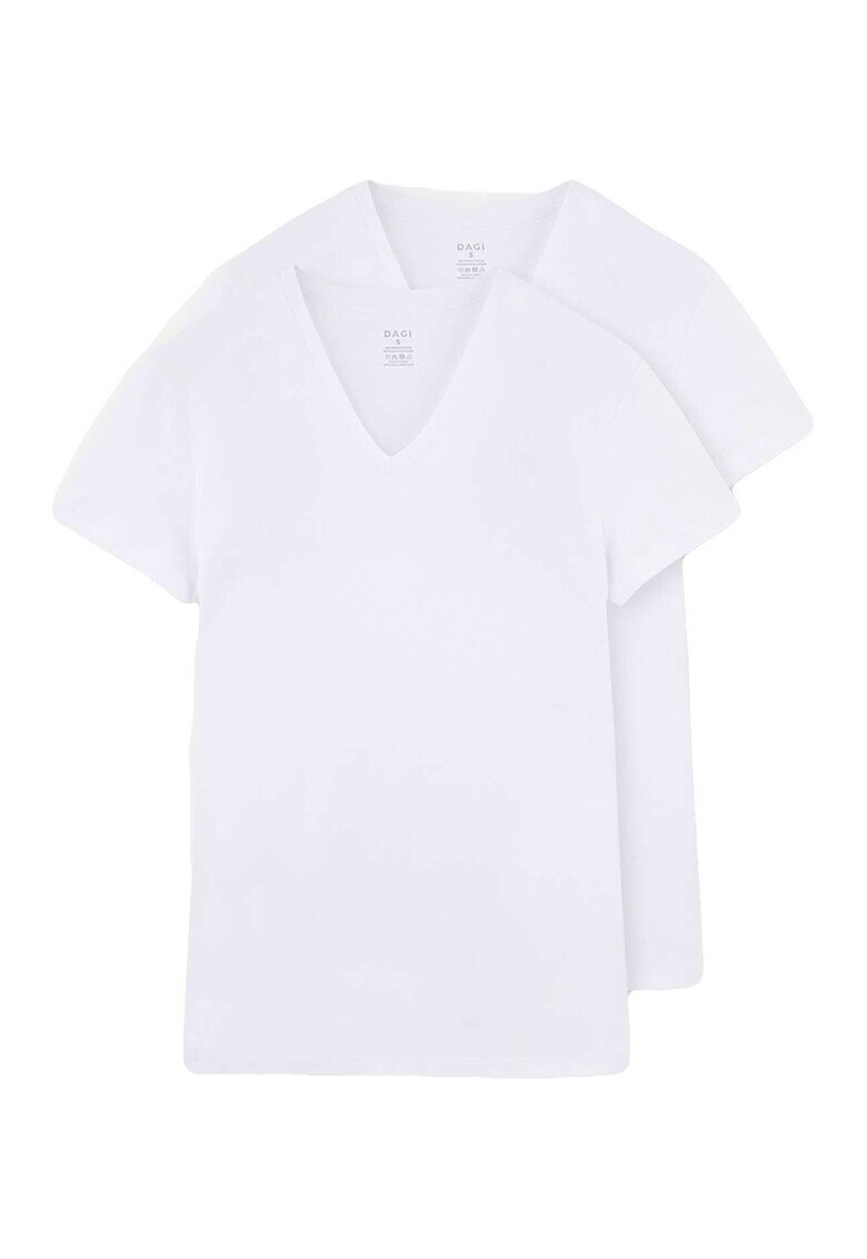DAGI Tricou de casa cu decolteu in V - Alb