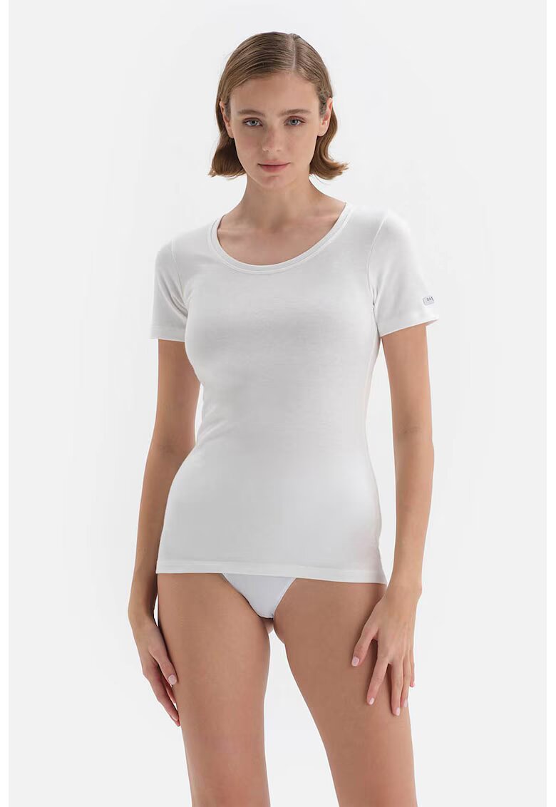 DAGI Tricou de casa cu decolteu rotund - Alb