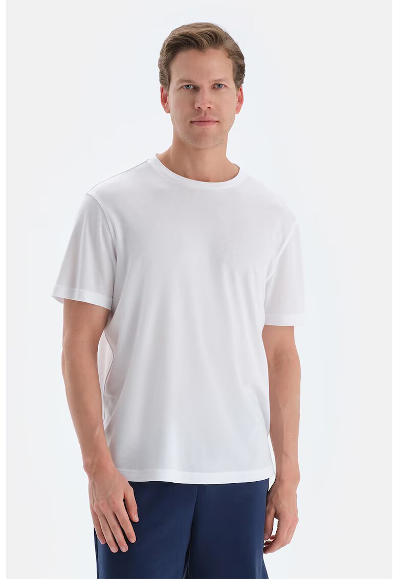 DAGI Tricou de casa din lyocell cu decolteu la baza gatului - Alb optic
