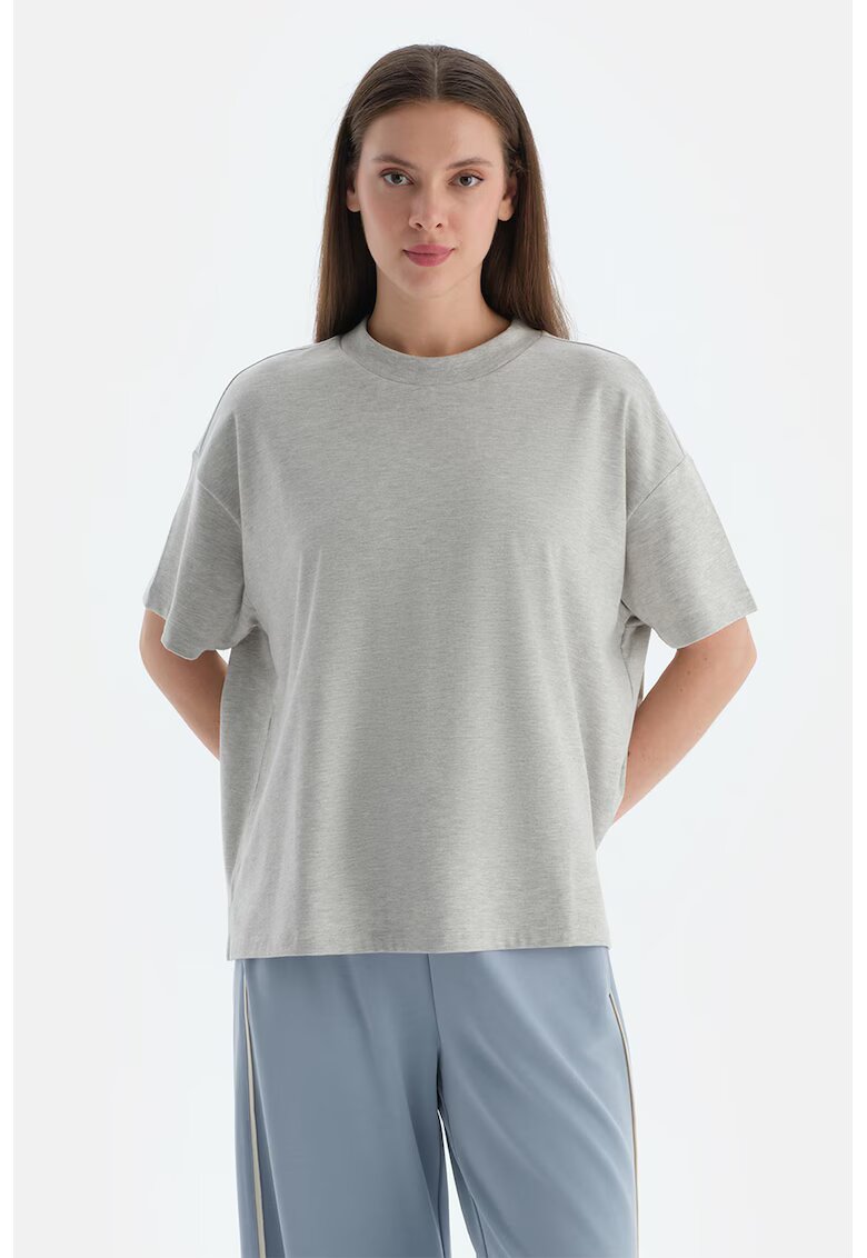 DAGI Tricou lejer cu maneci cazute - Gri deschis melange