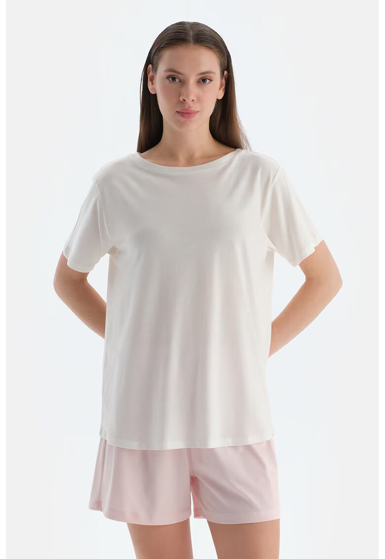 DAGI Tricou lejer din amestec de modal - Alb murdar