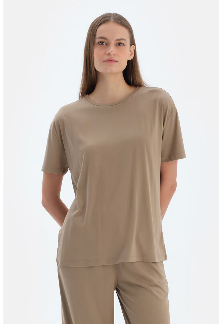 DAGI Tricou uni din amestec de modal - Maro deschis
