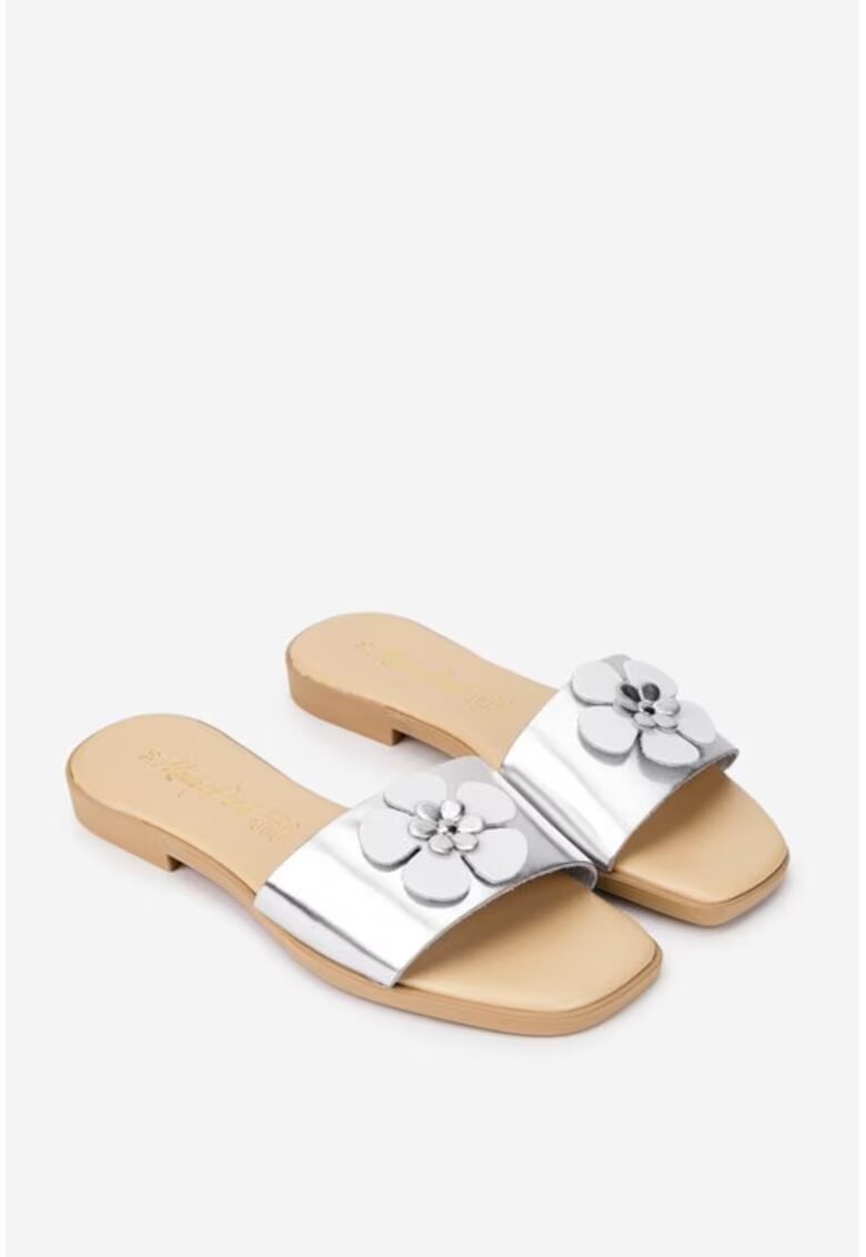 Dasha Papuci dama argintii din piele cu ornament