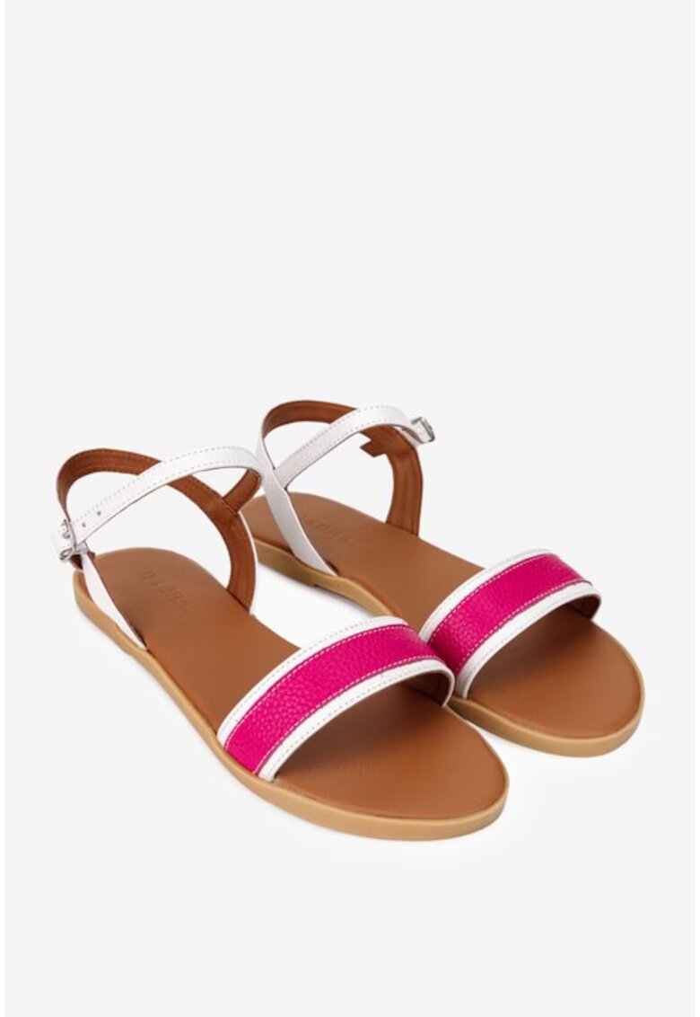 Dasha Sandale dama din piele naturala alba cu fuchsia