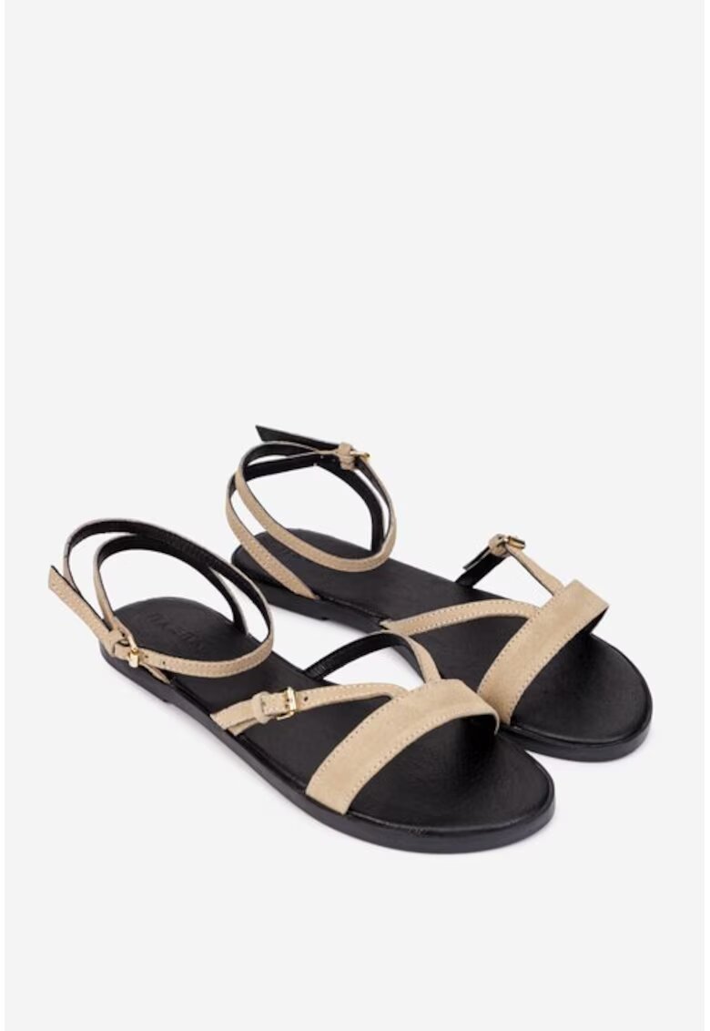 Dasha Sandale din piele intoarsa cu talpa plata - Maro taupe