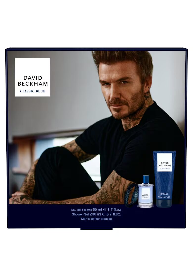 David Beckham Set Classic Blue: Apa de Toaleta 50 ml + Gel de dus 200 ml + bratara de piele