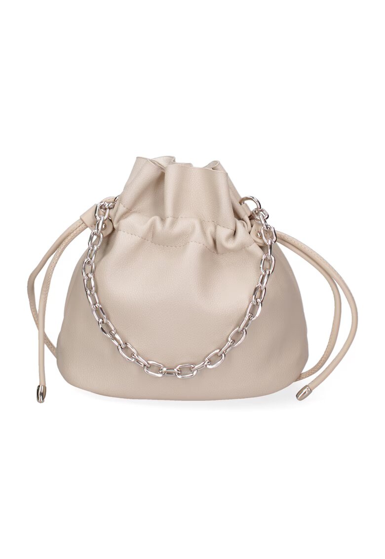 David Jones Geanta bucket de piele ecologica cu bareta lant - Bej