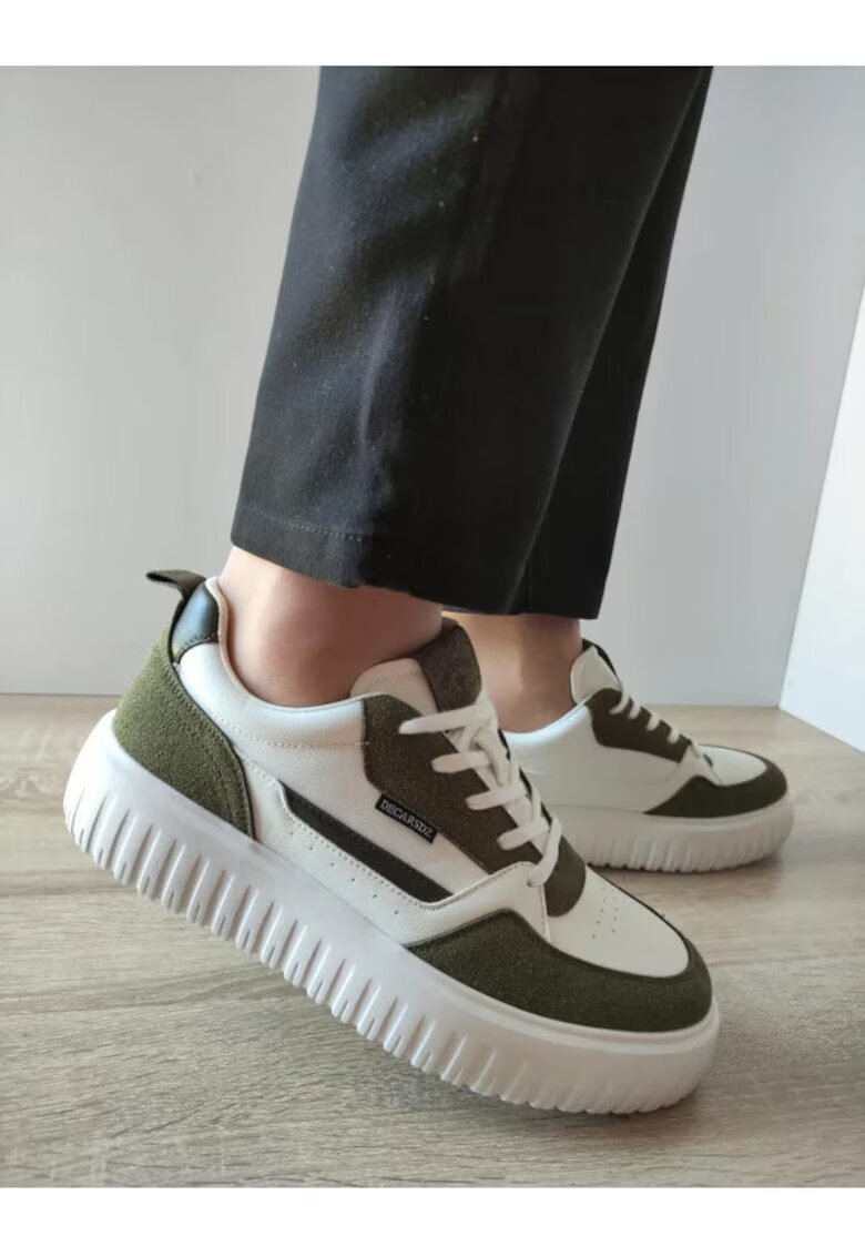 DECAR Pantofi Casual Barbati Y237 Albi Cu Kaki Velur - Alb - Alb