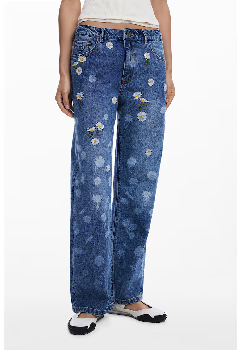 Desigual Blugi cu croiala ampla si broderie - Alb/Albastru pastel/Galben