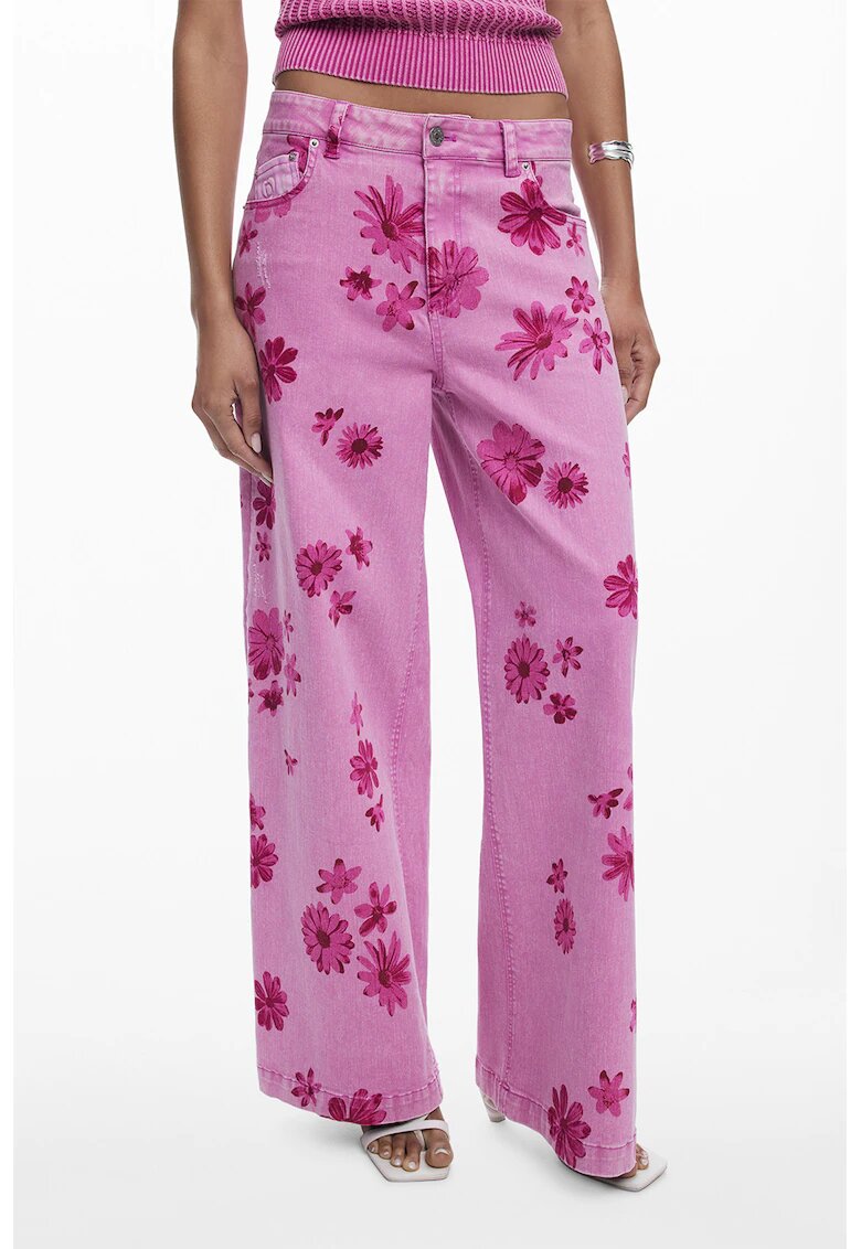 Desigual Blugi cu croiala dreapta si imprimeu floral - Fucsia/Roz