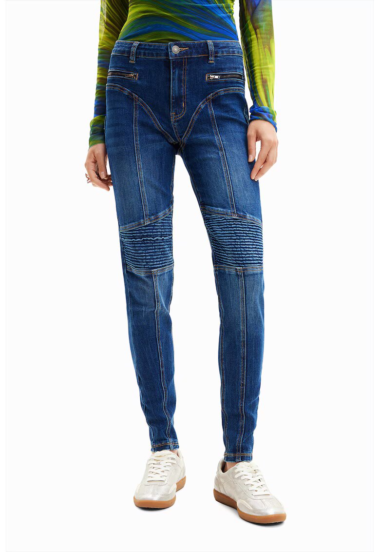 Desigual Blugi slim fit cu aspect decolorat - Albastru inchis