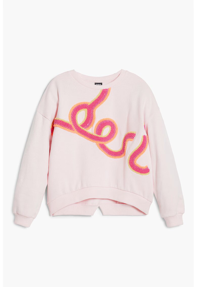 Desigual Bluza asimetrica de trening cu aplicatie pufoasa - Roz pal